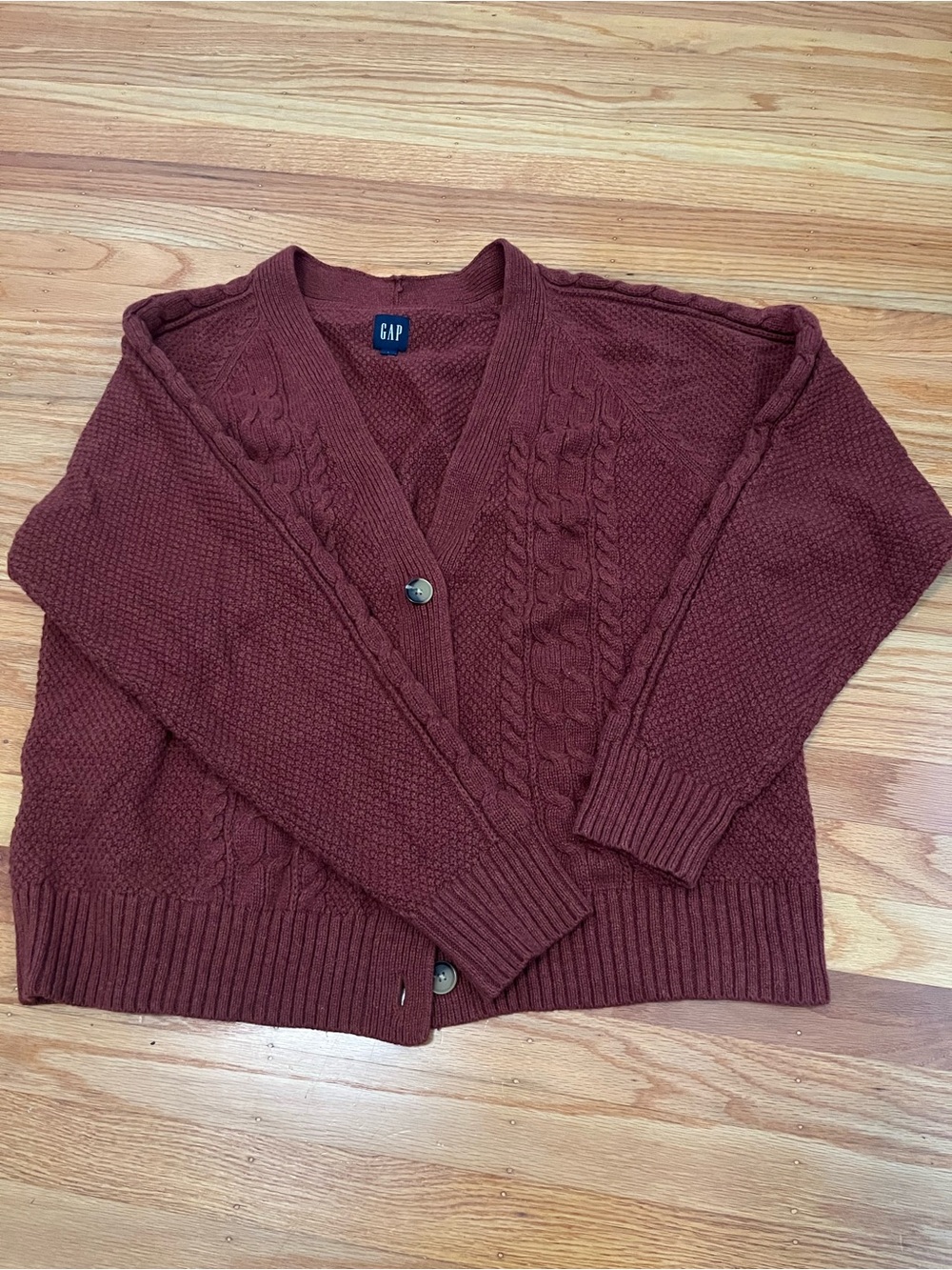 GAP Women's Cable Knit Cardigan Sweater - Deep rust